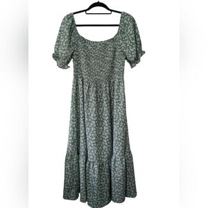 Green floral cottage core dress XL
